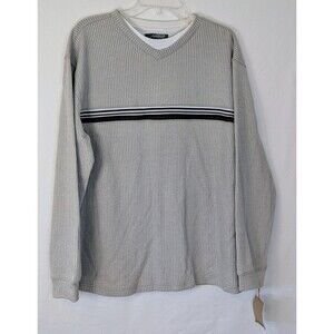 Method Men’s L Ribbed V-Neck Pullover Sweatshirt Khaki Beige Faux Layered Look